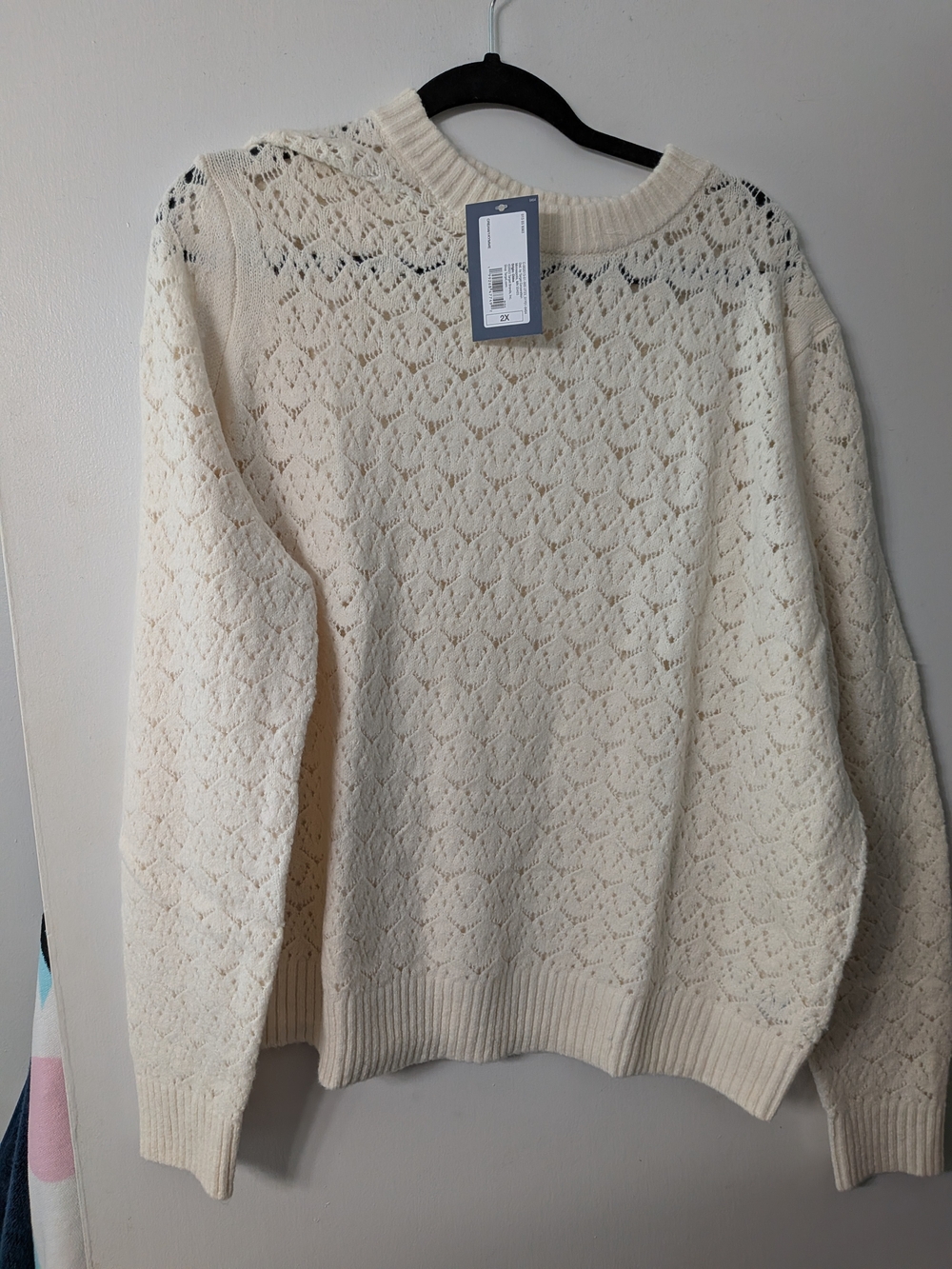 Universal Thread Cream Openwork Crew Neck Sweater